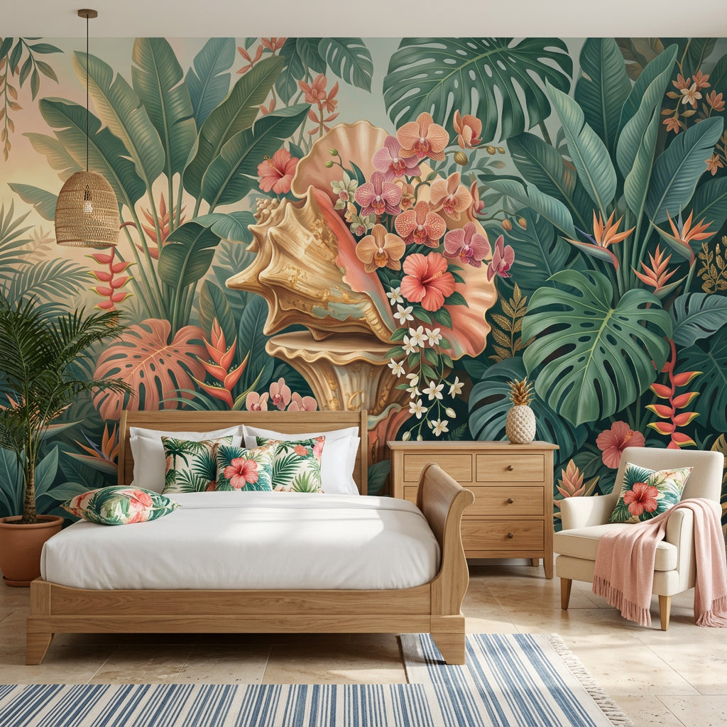 Tropical Botanical Wallpaper Jungle Leaves Orchids Wall Mural