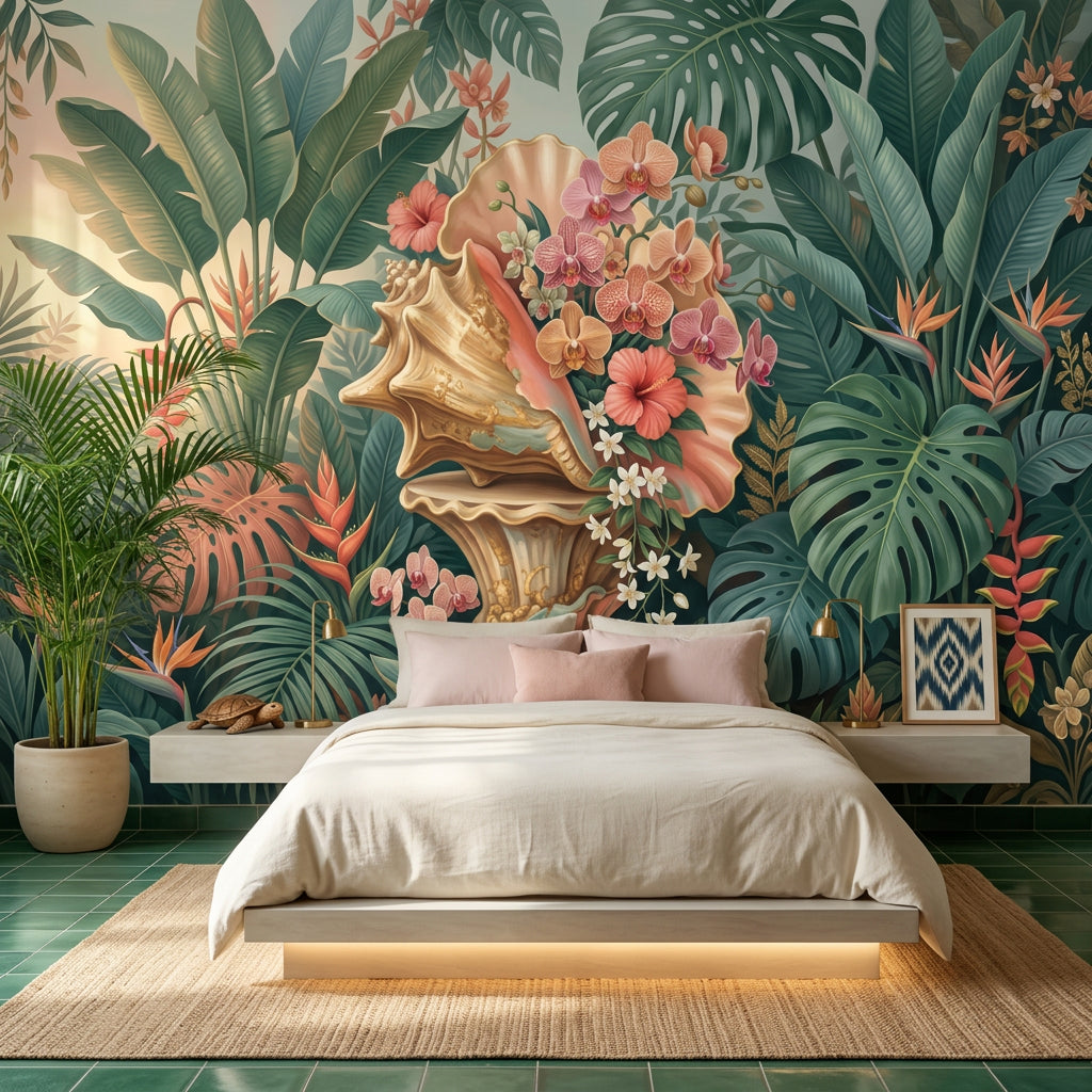 Tropical Botanical Wallpaper Jungle Leaves Orchids Wall Mural