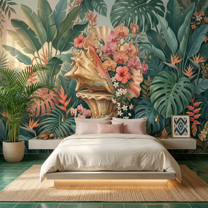 Tropical Botanical Wallpaper Jungle Leaves Orchids Wall Mural
