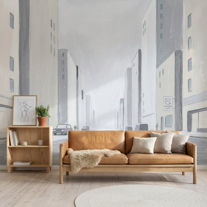 Minimalist Cityscape Wallpaper Winter Street Scandinavian Wall Mural