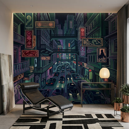 Night City Wallpaper Neon Signs Removable Urban Street Wall Decor