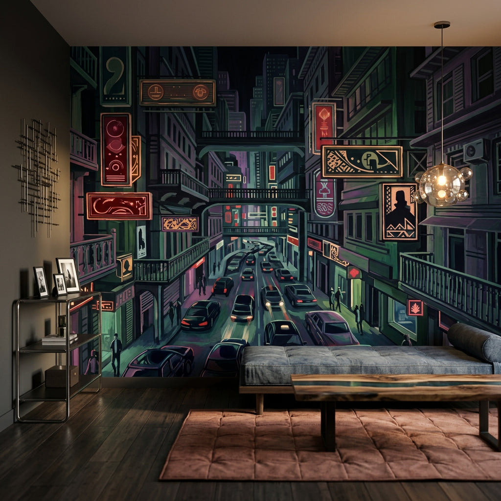 Night City Wallpaper Neon Signs Removable Urban Street Wall Decor