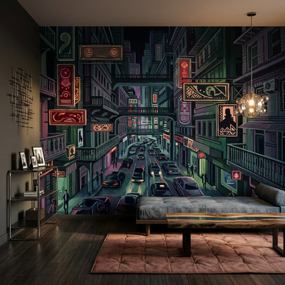Night City Wallpaper Neon Signs Removable Urban Street Wall Decor