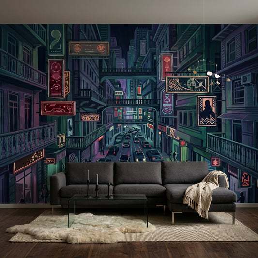 Night City Wallpaper Neon Signs Removable Urban Street Wall Decor