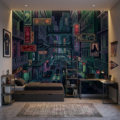 Night City Wallpaper Neon Signs Removable Urban Street Wall Decor