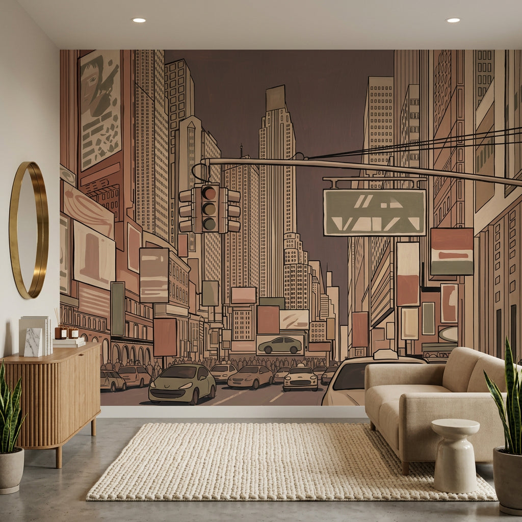 Cityscape Wallpaper Skyscrapers Street Traffic Wall Mural