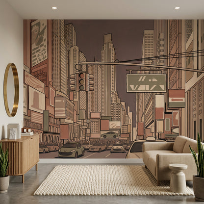 Cityscape Wallpaper Skyscrapers Street Traffic Wall Mural