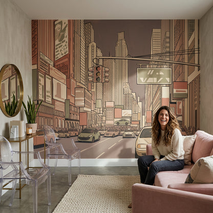 Cityscape Wallpaper Skyscrapers Street Traffic Wall Mural