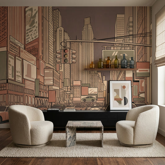 Cityscape Wallpaper Skyscrapers Street Traffic Wall Mural