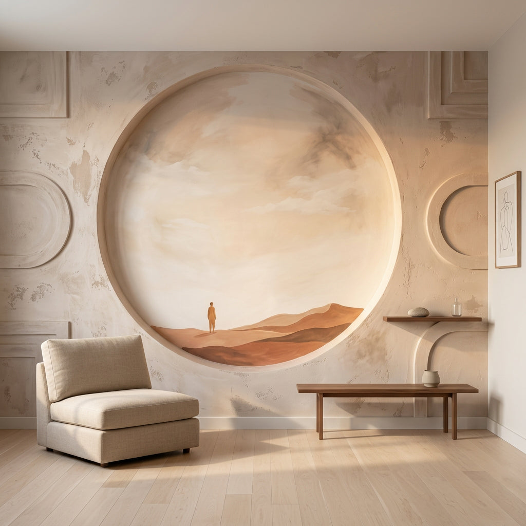 Minimalist Desert Wallpaper Sand Dunes Circular Window Removable Wall Decor