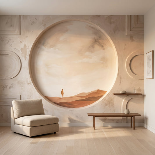 Minimalist Desert Wallpaper Sand Dunes Circular Window Removable Wall Decor
