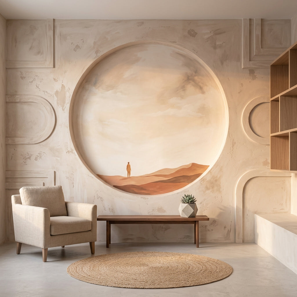 Minimalist Desert Wallpaper Sand Dunes Circular Window Removable Wall Decor