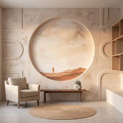 Minimalist Desert Wallpaper Sand Dunes Circular Window Removable Wall Decor