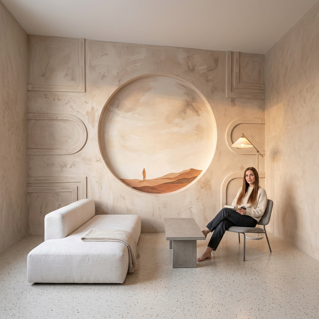 Minimalist Desert Wallpaper Sand Dunes Circular Window Removable Wall Decor