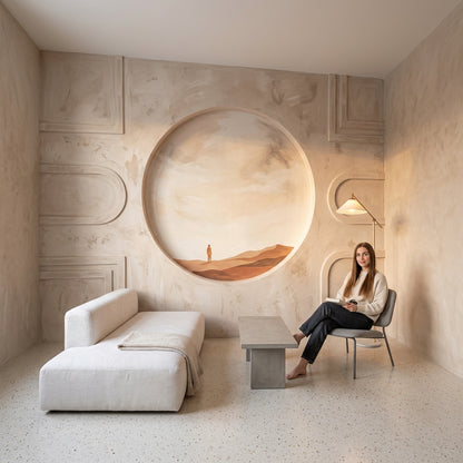 Minimalist Desert Wallpaper Sand Dunes Circular Window Removable Wall Decor