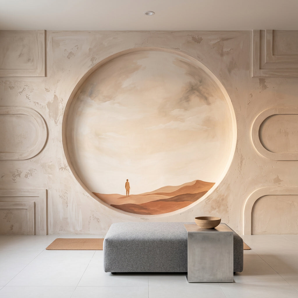 Minimalist Desert Wallpaper Sand Dunes Circular Window Removable Wall Decor