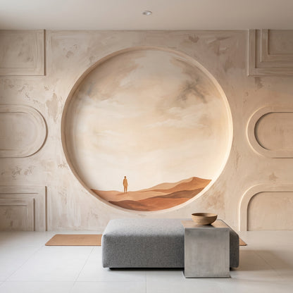 Minimalist Desert Wallpaper Sand Dunes Circular Window Removable Wall Decor