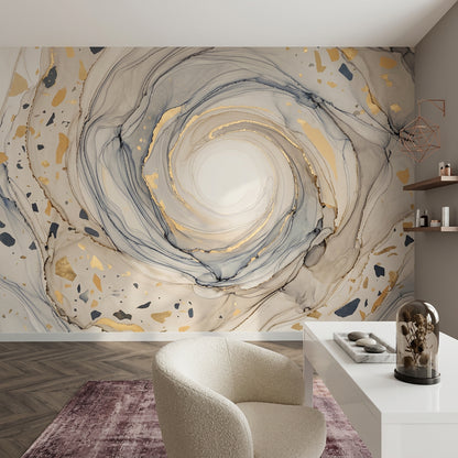 Abstract Marble Swirl Wallpaper Geode Inspired Removable Gold Foil Flecks Wall Decor
