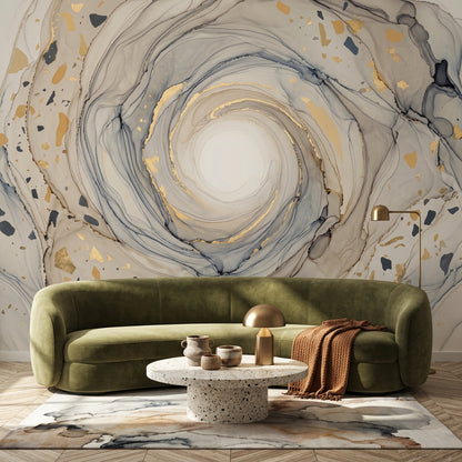 Abstract Marble Swirl Wallpaper Geode Inspired Removable Gold Foil Flecks Wall Decor