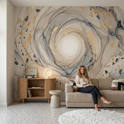 Abstract Marble Swirl Wallpaper Geode Inspired Removable Gold Foil Flecks Wall Decor