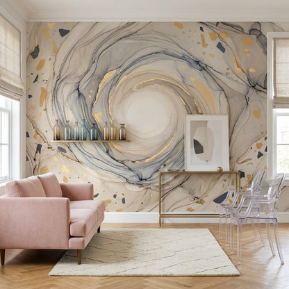 Abstract Marble Swirl Wallpaper Geode Inspired Removable Gold Foil Flecks Wall Decor