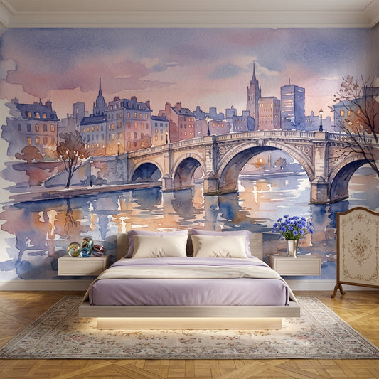Stone Arch Bridge Wallpaper Cityscape River Reflections Wall Mural