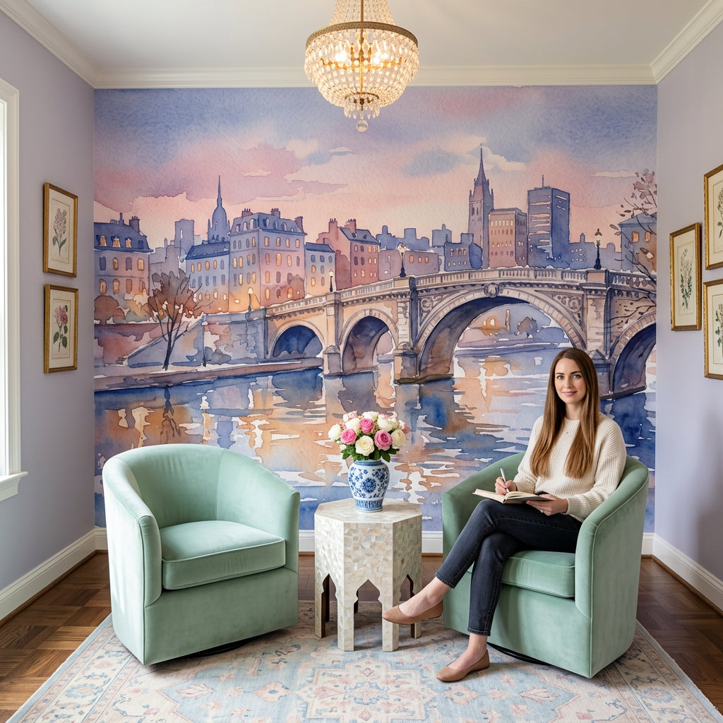 Stone Arch Bridge Wallpaper Cityscape River Reflections Wall Mural