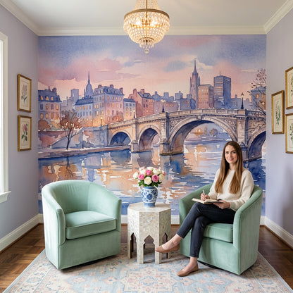 Stone Arch Bridge Wallpaper Cityscape River Reflections Wall Mural