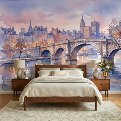Stone Arch Bridge Wallpaper Cityscape River Reflections Wall Mural