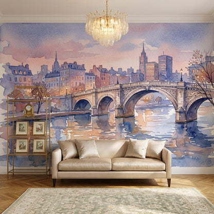 Stone Arch Bridge Wallpaper Cityscape River Reflections Wall Mural