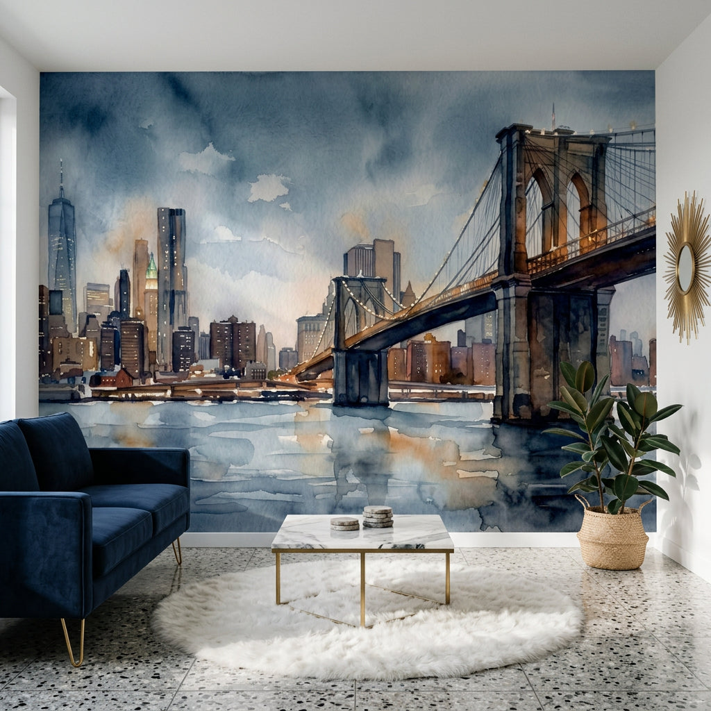 Suspension Bridge Wallpaper Cityscape Skyline Removable Wall Decor