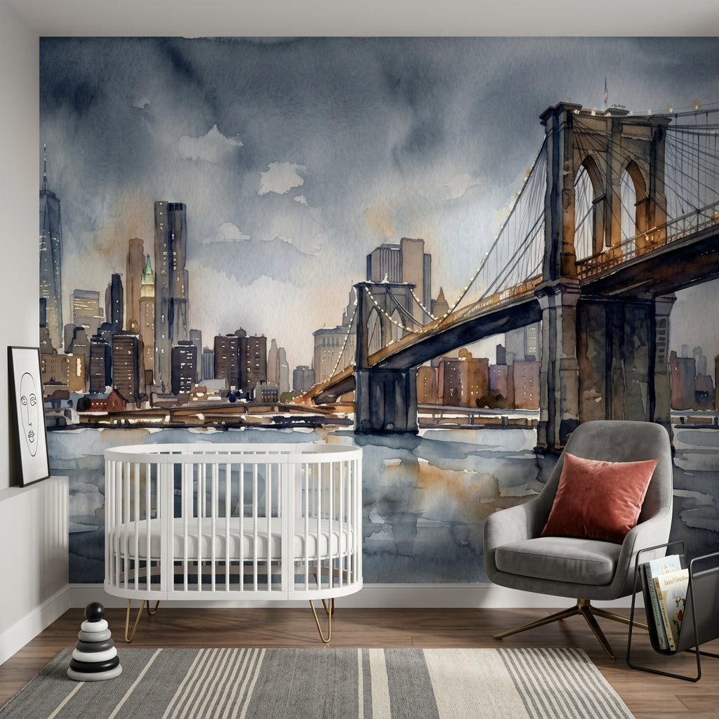 Suspension Bridge Wallpaper Cityscape Skyline Removable Wall Decor