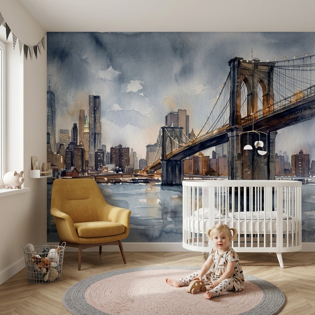Suspension Bridge Wallpaper Cityscape Skyline Removable Wall Decor