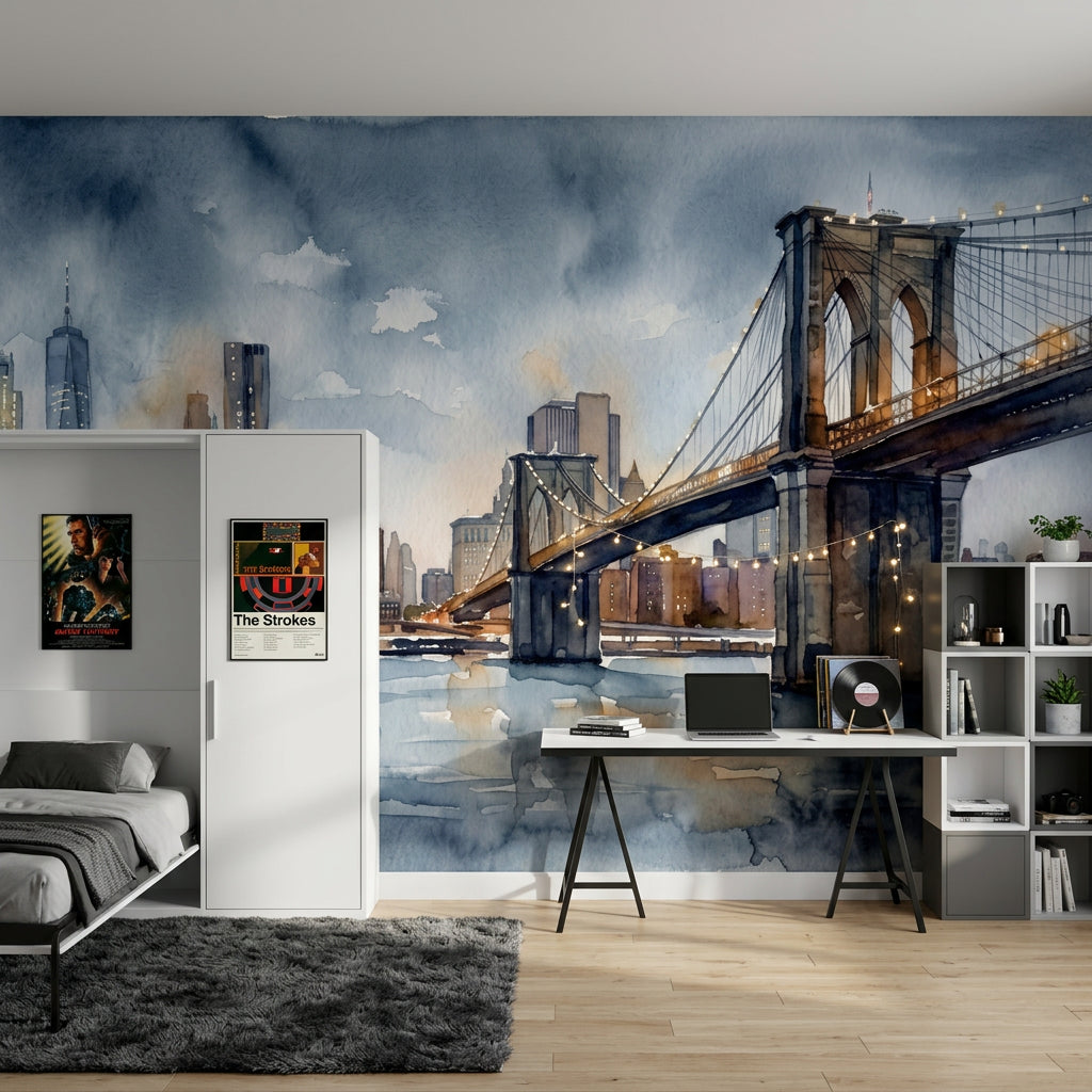 Suspension Bridge Wallpaper Cityscape Skyline Removable Wall Decor