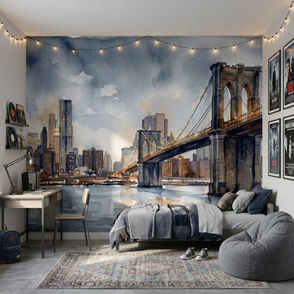 Suspension Bridge Wallpaper Cityscape Skyline Removable Wall Decor
