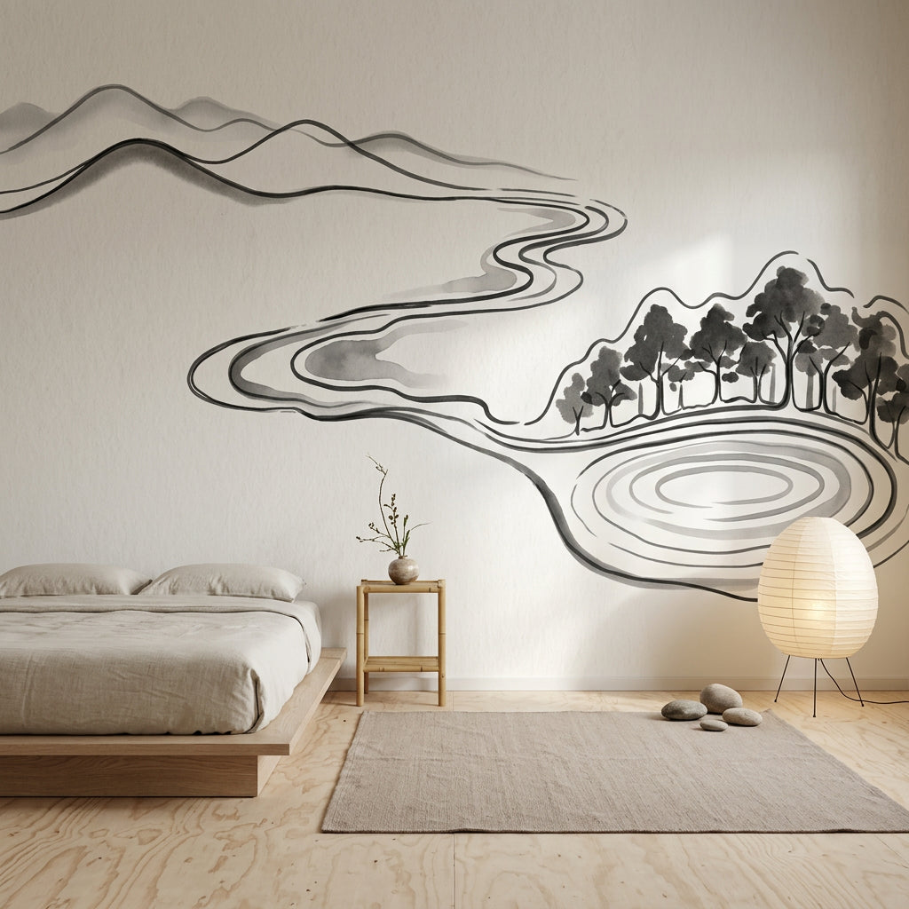 Minimalist Landscape Wallpaper Ink Wash Removable Monochrome Wall Decor