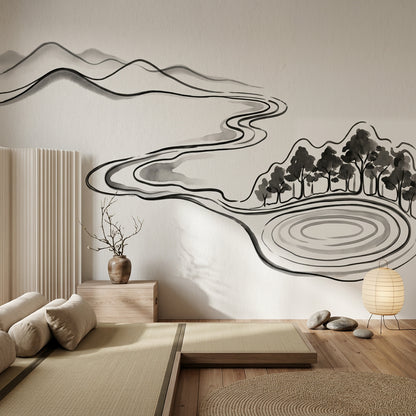Minimalist Landscape Wallpaper Ink Wash Removable Monochrome Wall Decor
