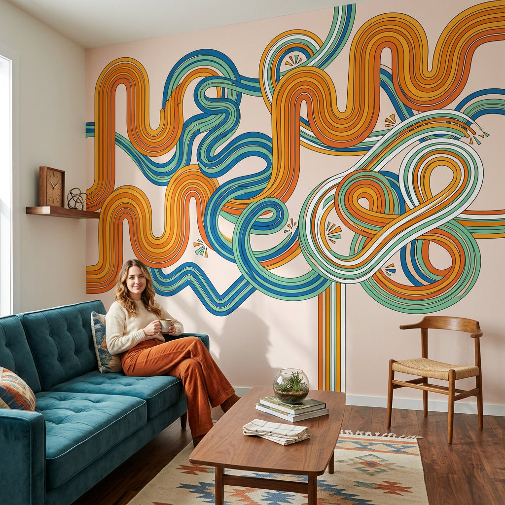 Mid Century Modern Wallpaper Atomic Retro Removable Wall Decor