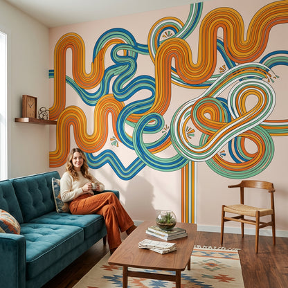 Mid Century Modern Wallpaper Atomic Retro Removable Wall Decor