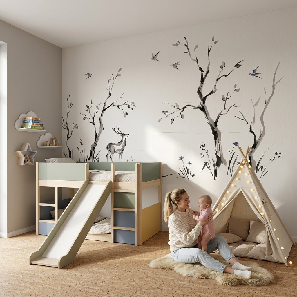Minimalist Landscape Wallpaper Ink Wash Deer Wall Mural