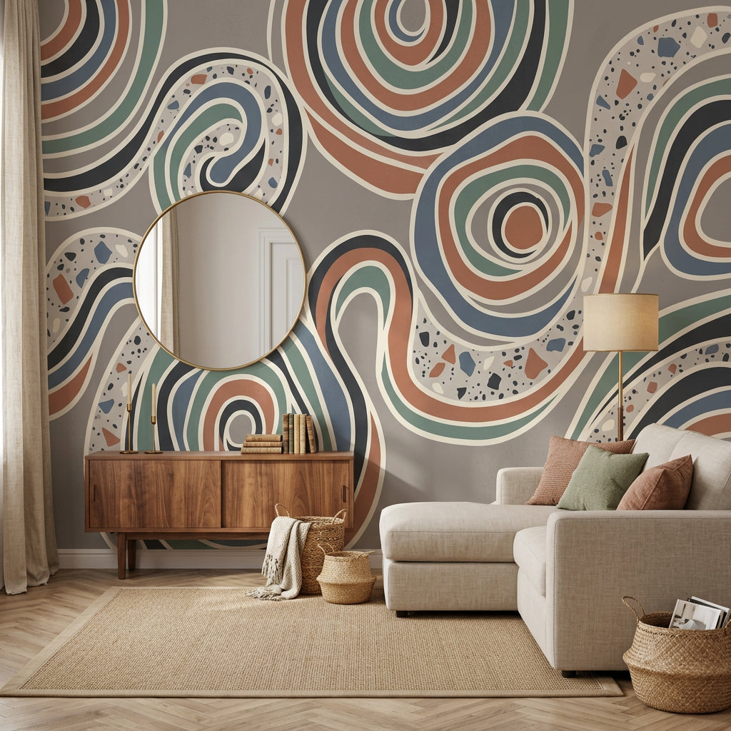 Mid Century Modern Wallpaper Abstract Pattern Removable Wall Decor