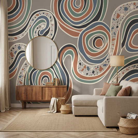 Mid Century Modern Wallpaper Abstract Pattern Removable Wall Decor