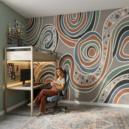 Mid Century Modern Wallpaper Abstract Pattern Removable Wall Decor