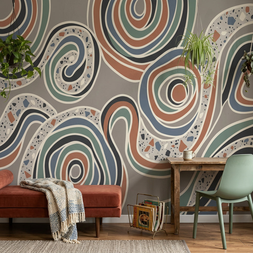 Mid Century Modern Wallpaper Abstract Pattern Removable Wall Decor