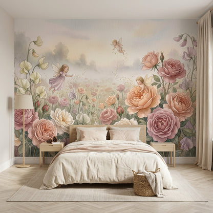 Muted Green Wallpaper Rose Garden Removable Fairy Wall Decor