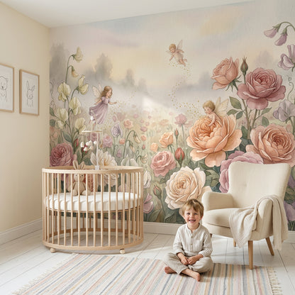 Muted Green Wallpaper Rose Garden Removable Fairy Wall Decor