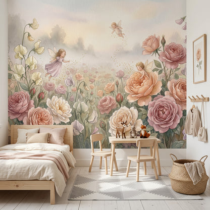 Muted Green Wallpaper Rose Garden Removable Fairy Wall Decor