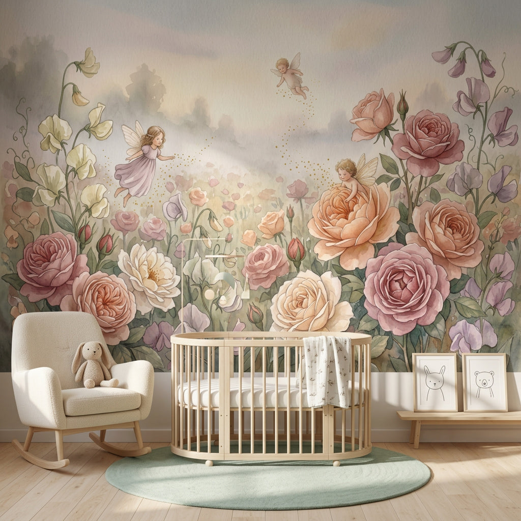 Muted Green Wallpaper Rose Garden Removable Fairy Wall Decor