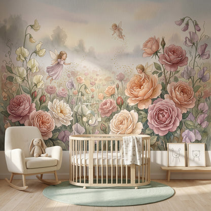 Muted Green Wallpaper Rose Garden Removable Fairy Wall Decor