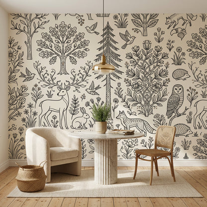 Woodland Wallpaper Forest Toile Removable Wall Decor